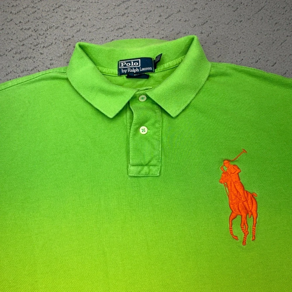 Polo Ralph Lauren Shirt Mens XL Green Yellow Ombre Big Pony Dip Dye Custom Fit